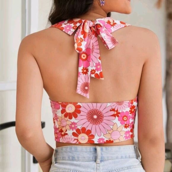 Self Tie Floral Halter Top - Picture 2 of 5